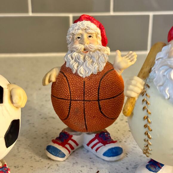 3 Vintage Sports Santa Christmas Bobblehead Figurines Soccer Baseball Basketball - Picture 10 of 12